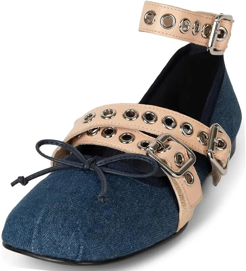 Divanne Ballet Flats for Women, Cross-Strap Ballerina Shoes Bowtie Mary Jane Flats Dress Ballet Shoes with Ankle Strap
