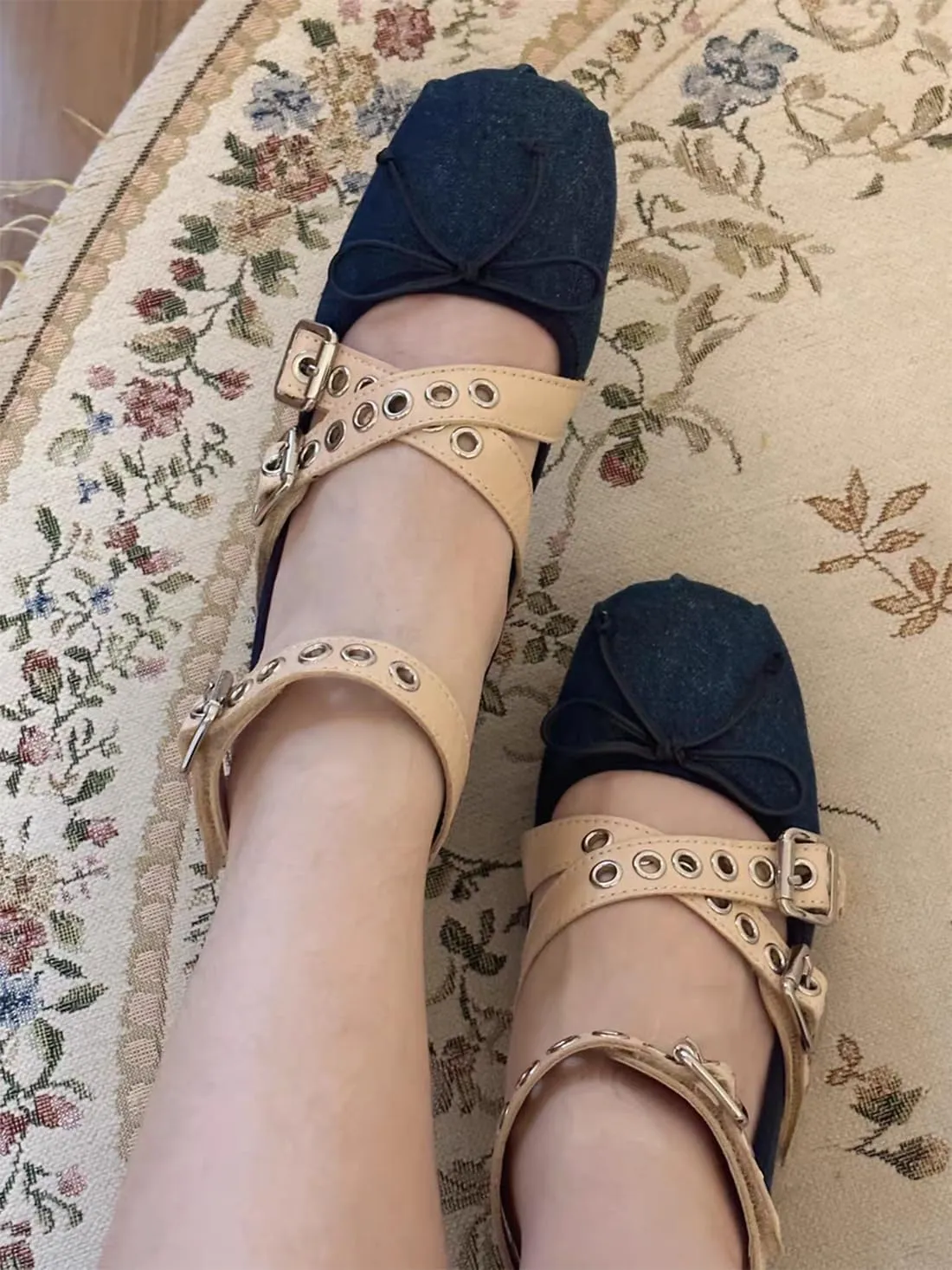 Divanne Ballet Flats for Women, Cross-Strap Ballerina Shoes Bowtie Mary Jane Flats Dress Ballet Shoes with Ankle Strap