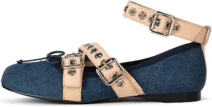 Divanne Ballet Flats for Women, Cross-Strap Ballerina Shoes Bowtie Mary Jane Flats Dress Ballet Shoes with Ankle Strap