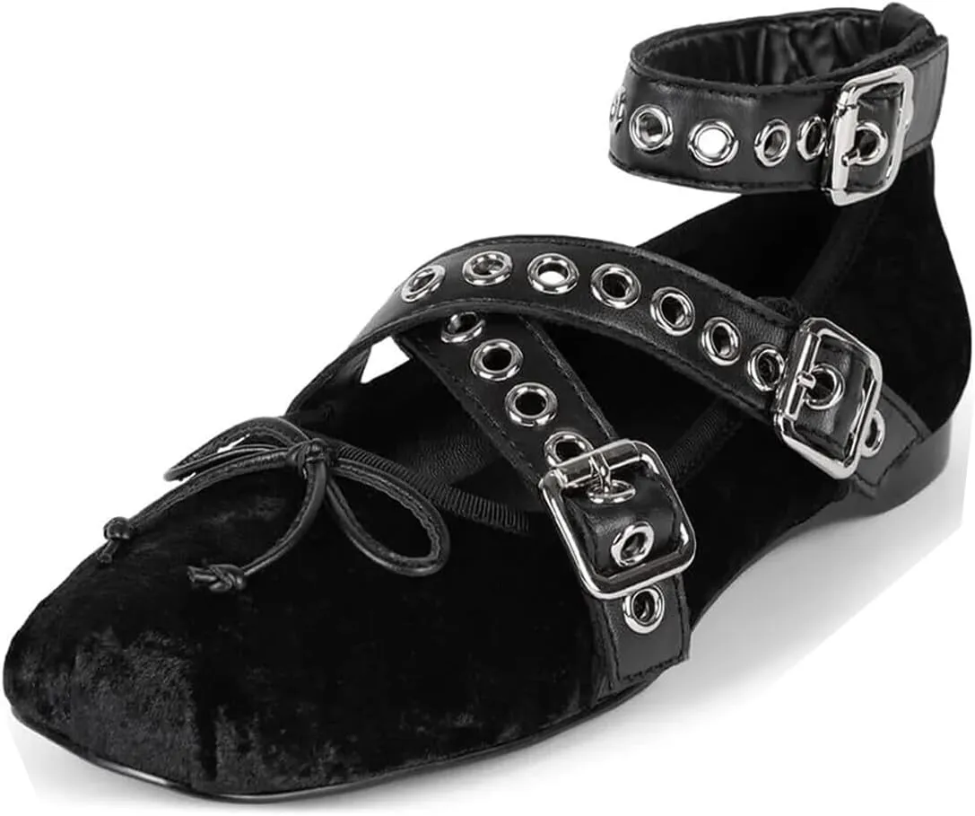 Divanne Ballet Flats for Women, Cross-Strap Ballerina Shoes Bowtie Mary Jane Flats Dress Ballet Shoes with Ankle Strap