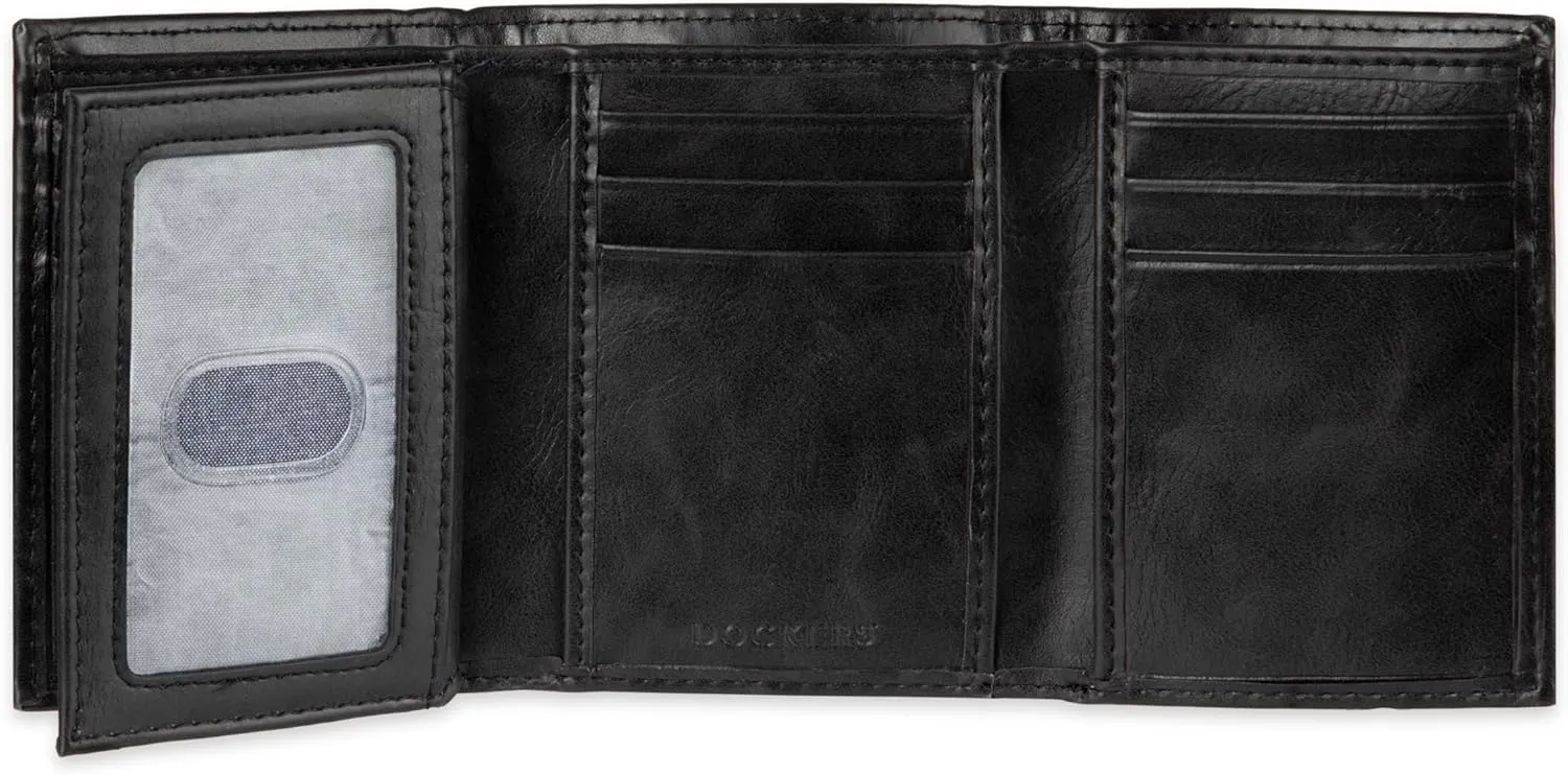 Dockers Men's Extra Capacity Slim Profile Trifold Wallet with Multiple Card Slots and ID Window
