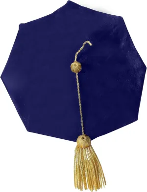 Doctoral Tam with Gold Bullion Tassel Unisex Black Velvet 8 Sided Graduation Tam One Size