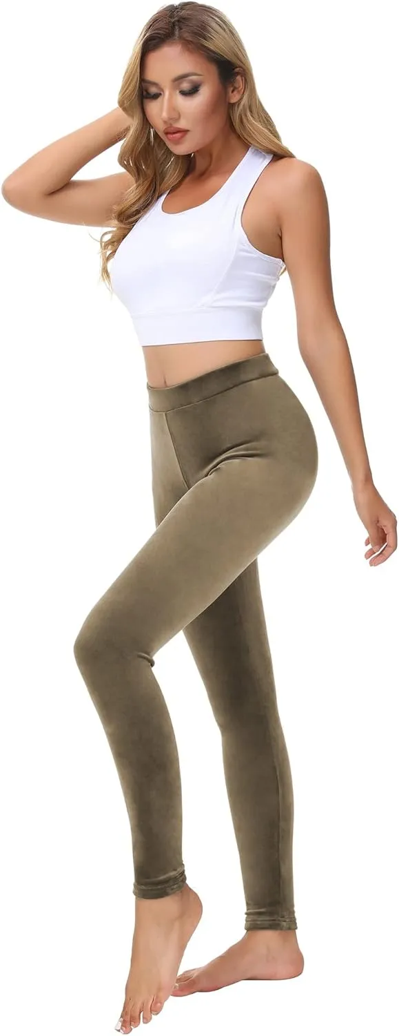 Dolcevida Women Cozy Velour Legging High Waist Buttery Soft Warm Velvet Stretch Seamless Yoga Pant