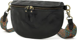 DORIS&JACKY Leather Crossbody Bag For Women Cute Chest Shoulder Purse With Wide Pattern Strap