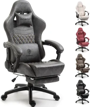 Dowinx Gaming Chair Big and Tall, Ergonomic Computer Chair with Footrest and Massage Lumbar Support, High Back Comfortable Gamer Chair for Adults 350Lbs PU Leather for Office Game, Grey