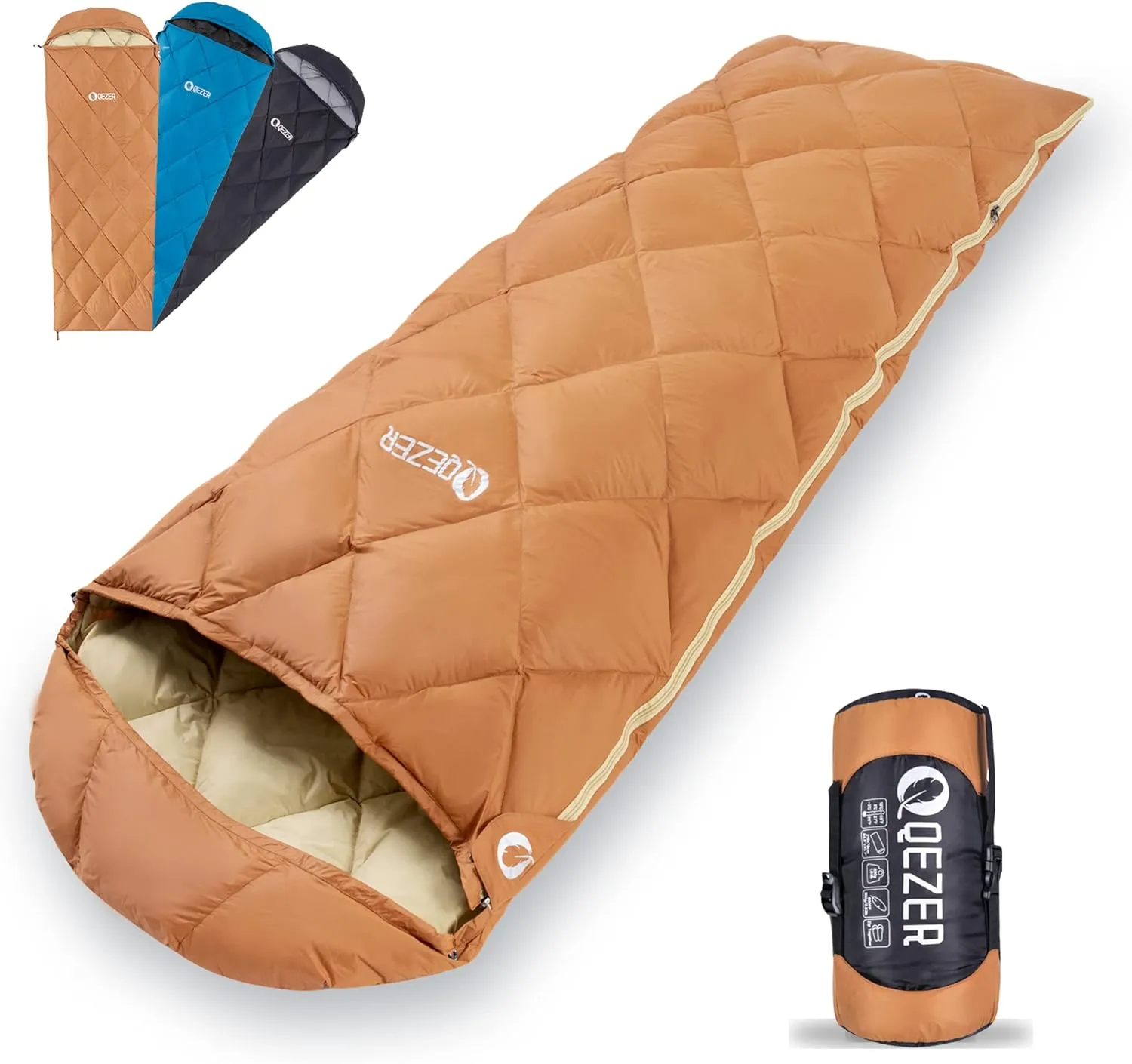 Down Sleeping Bag for Adults, Teens - 40-60 600 Fill Power Duck Down Ultralight Backpacking Bag With Compression Sack