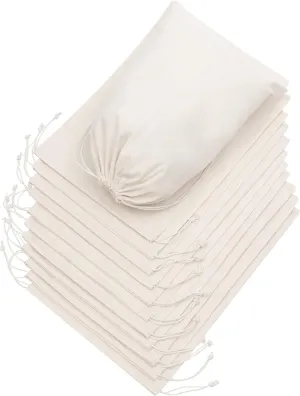 DR 100 Percent Cotton 10x12 Muslin Drawstring Bags Storage Pantry Gifts - Unbleached (10 x 12 inch - 12 pack, Beige)