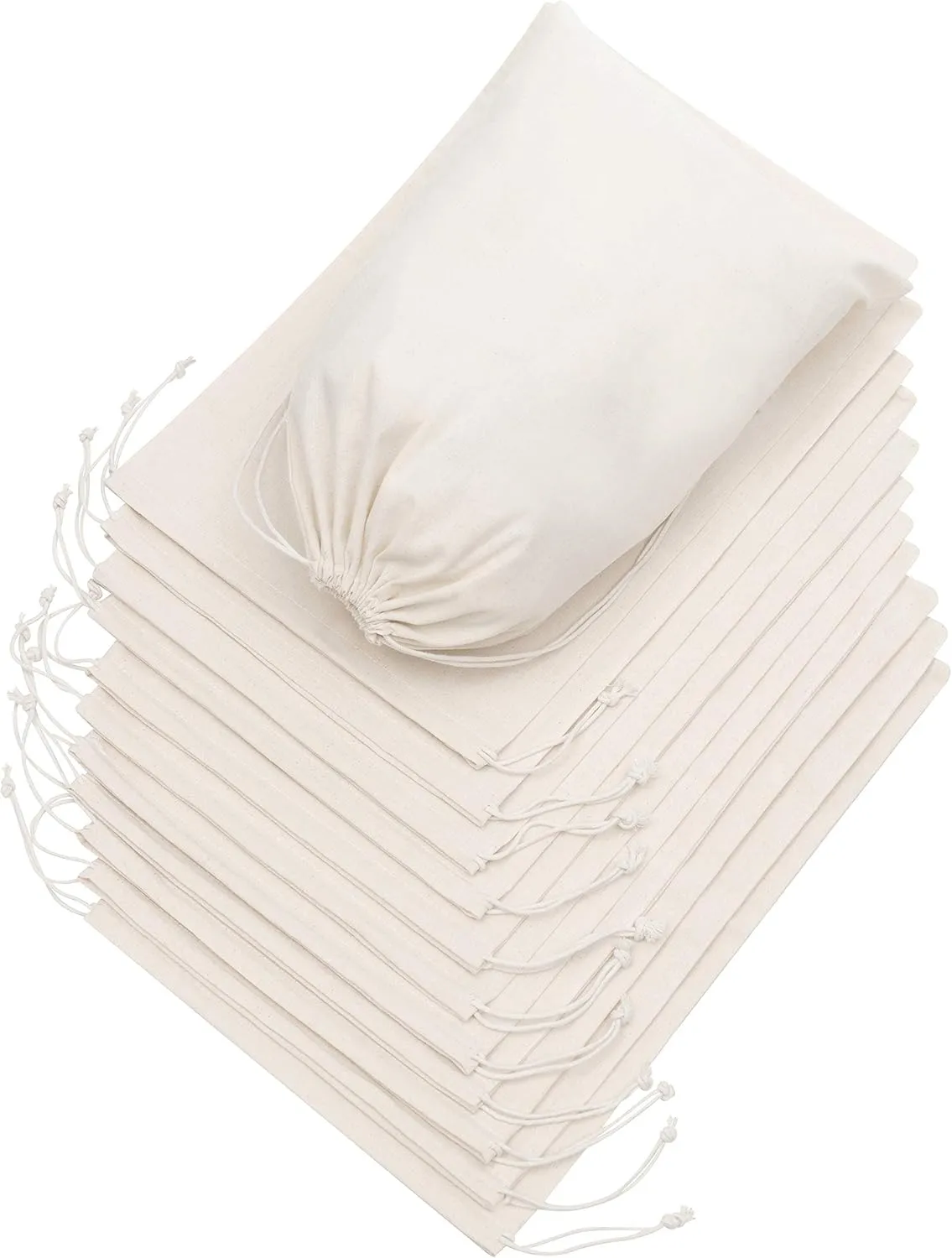 DR 100 Percent Cotton 10x12 Muslin Drawstring Bags Storage Pantry Gifts - Unbleached (10 x 12 inch - 12 pack, Beige)