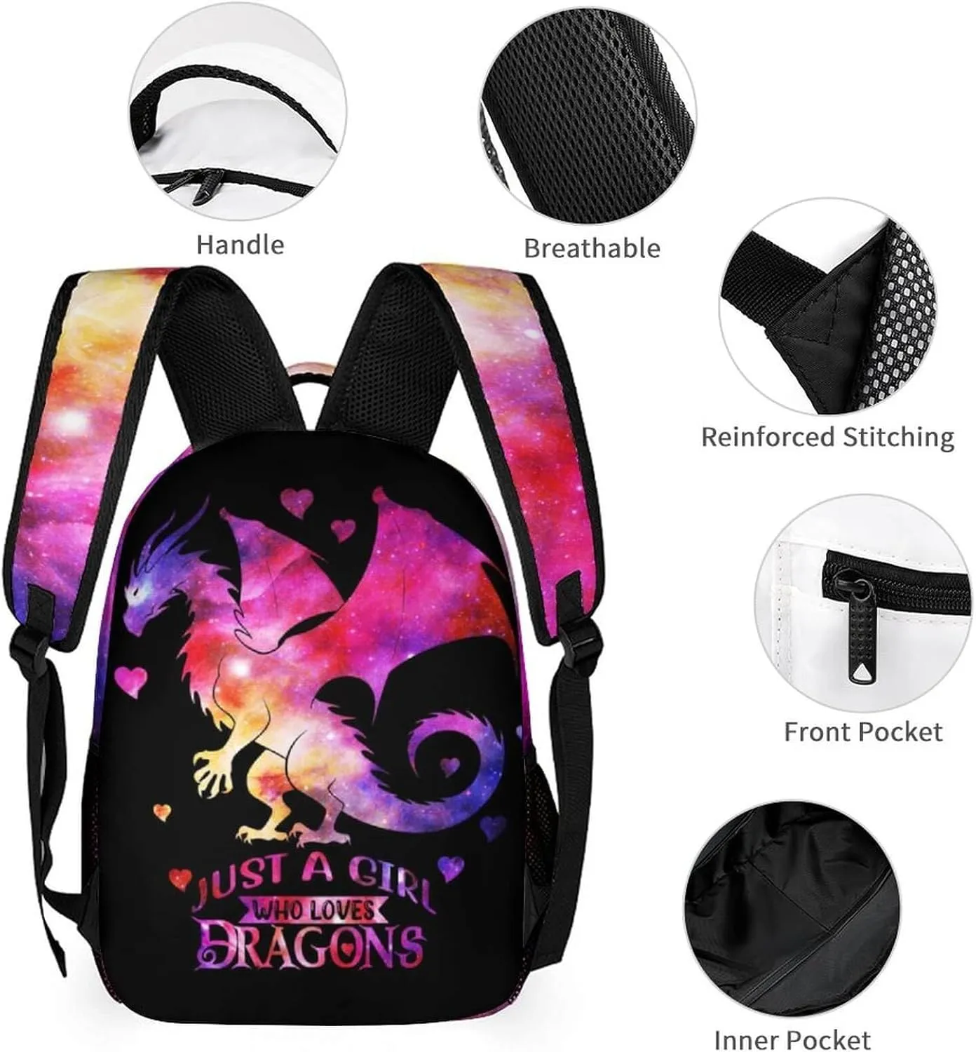 Dragon Backpack with Lunch Box & Pencil Case, 16 Inch Cute Dragon Bookbag for Kids Girls Boys School, School Backpack for Students Children, Lightweight, Large Capacity