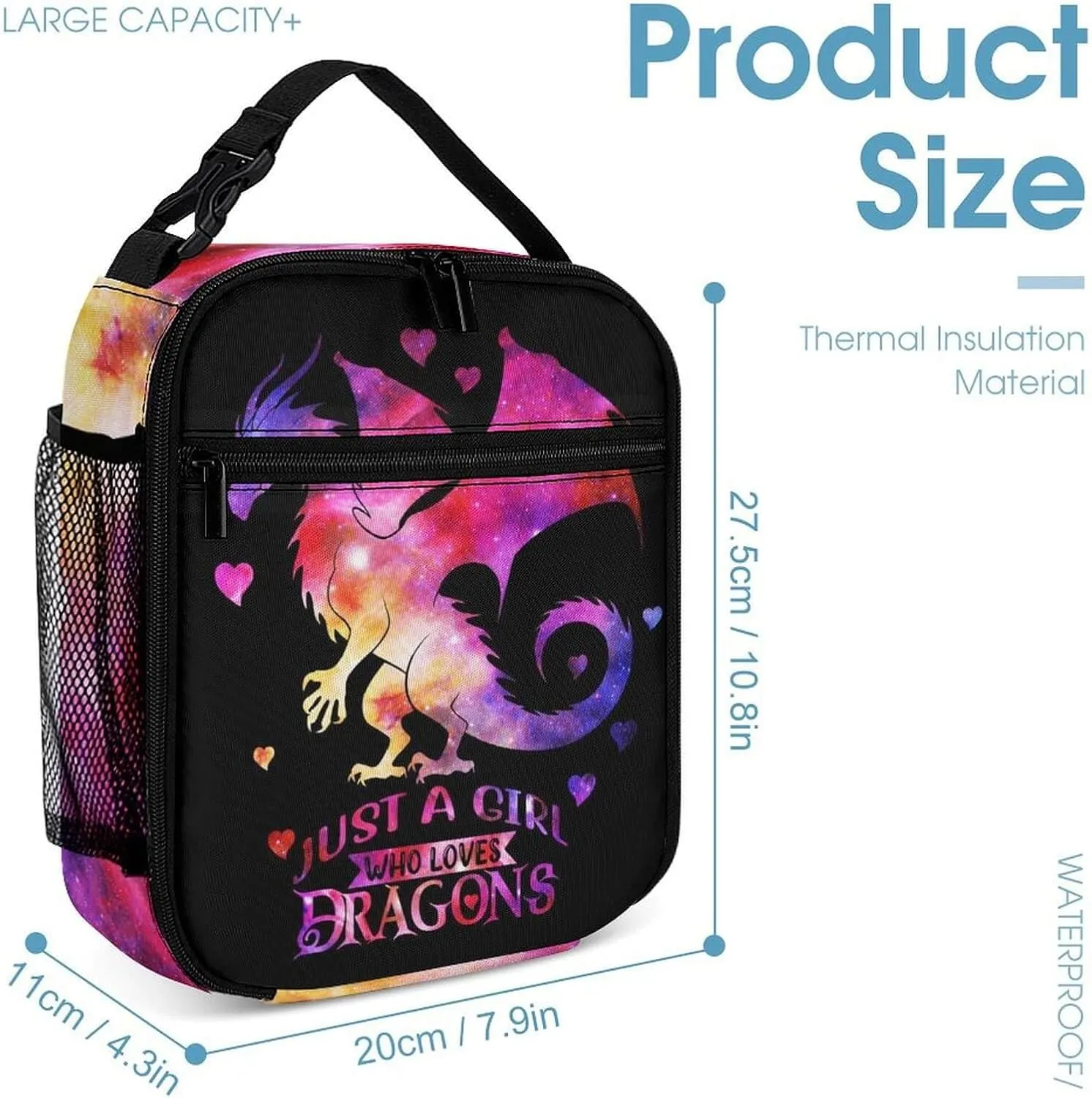 Dragon Backpack with Lunch Box & Pencil Case, 16 Inch Cute Dragon Bookbag for Kids Girls Boys School, School Backpack for Students Children, Lightweight, Large Capacity