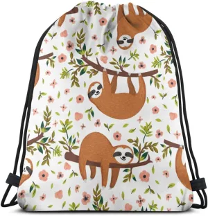 Drawstring Backpack Cute Sloth On The Tree With Funny Bag Water Resistant Lightweight Gym Sackpack For Hiking Yoga Gym Swimming Travel Beach
