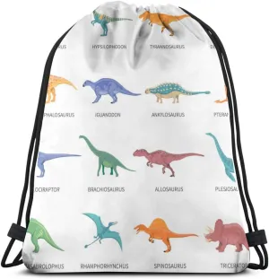 Drawstring Backpack Different Types Of Dinosaurs Bag Water Resistant Lightweight Gym Sackpack For Hiking Yoga Gym Swimming Travel Beach