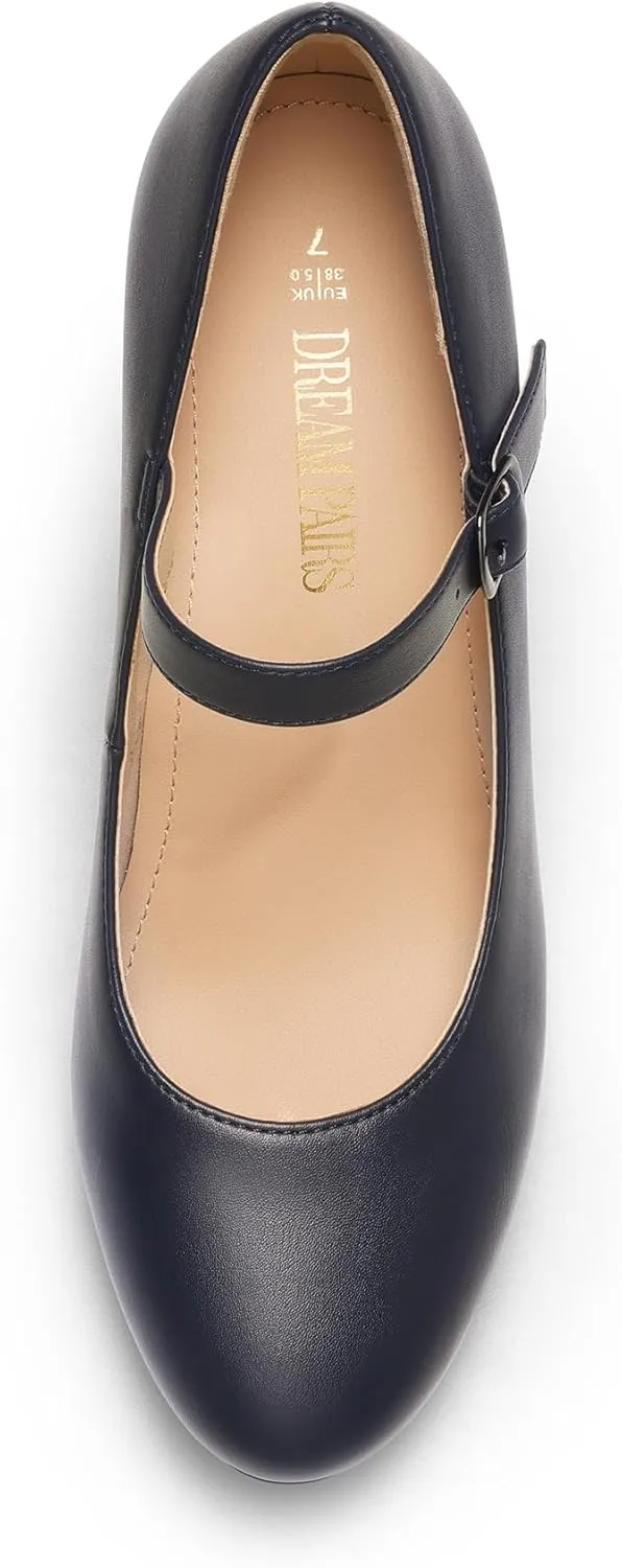 DREAM PAIRS Women's Pumps Close Toe Classic High Heels Round Toe Comfortable Low Platform Mary Jane Dress Shoes