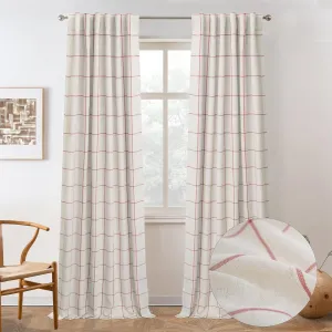 DriftAway 2 Panels 100% Blackout Windowpane Plaid Linen Curtains Double Layer Drapes for Bedroom 96 Inches Long Farmhouse Thermal Insulated 3.25 Inch Rod Pocket Back Tab for Living Room Red