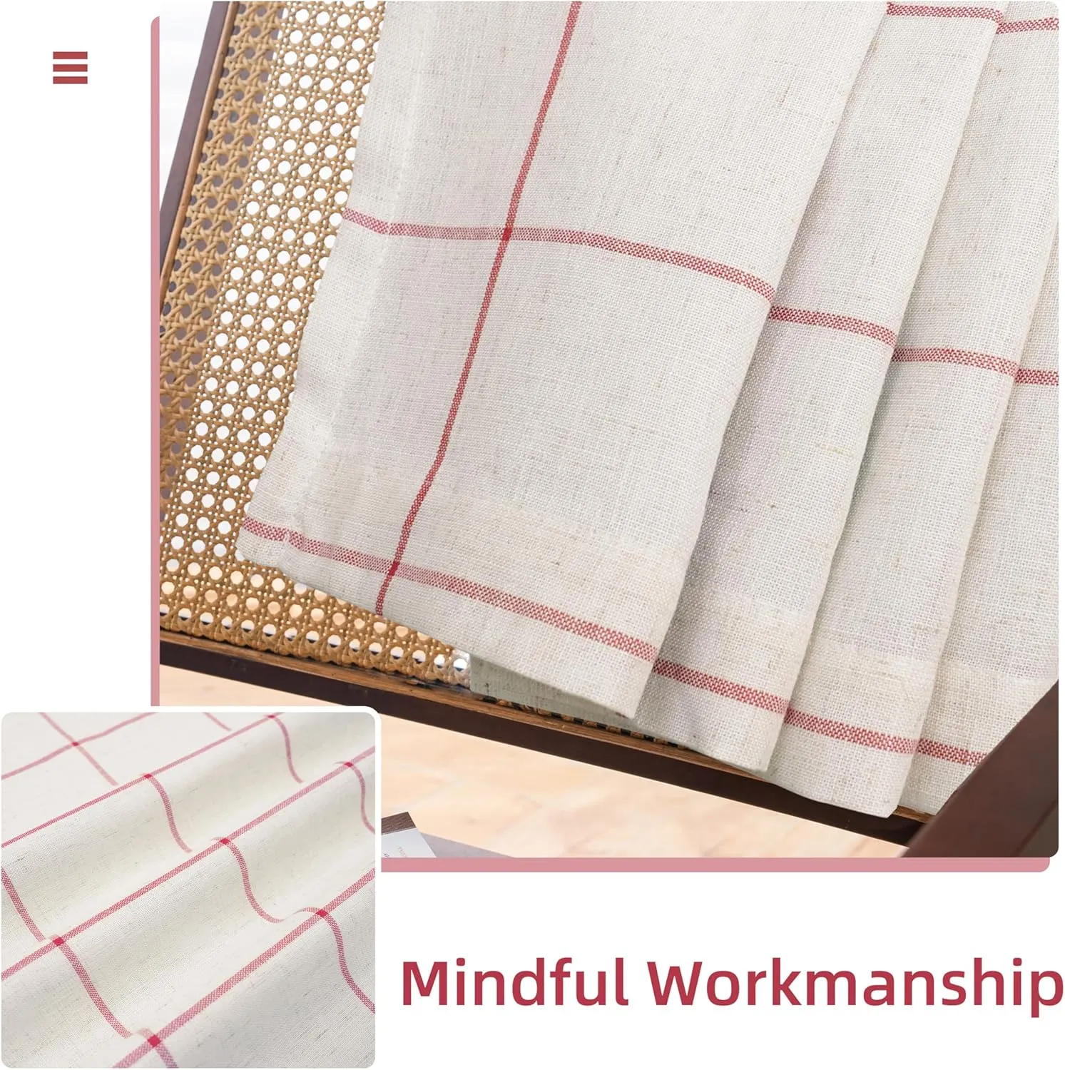 DriftAway 2 Panels 100% Blackout Windowpane Plaid Linen Curtains Double Layer Drapes for Bedroom 96 Inches Long Farmhouse Thermal Insulated 3.25 Inch Rod Pocket Back Tab for Living Room Red