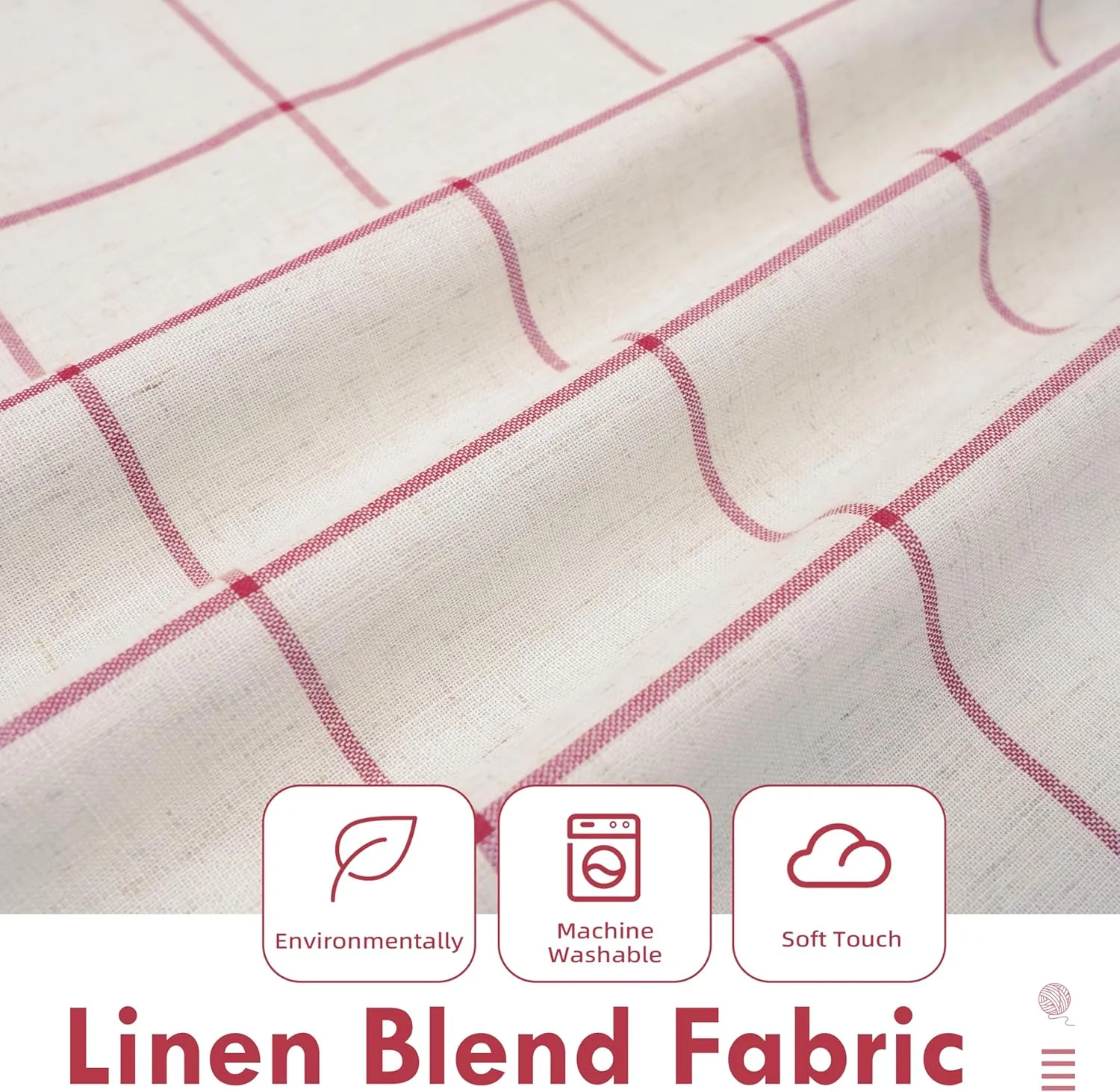 DriftAway 2 Panels 100% Blackout Windowpane Plaid Linen Curtains Double Layer Drapes for Bedroom 96 Inches Long Farmhouse Thermal Insulated 3.25 Inch Rod Pocket Back Tab for Living Room Red