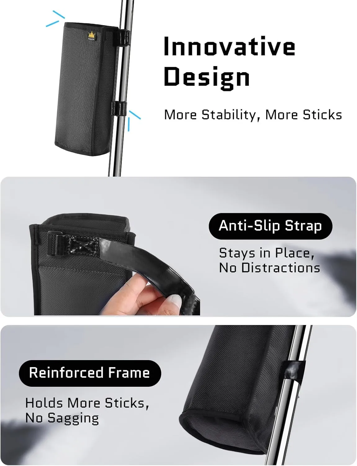 Drum Sticks Holder Bag for Drumsticks and Mallets Holds Up to 10 Pairs, Anti-falling Drumsticks Holder Bag with No-Slip Two Straps, Large Capacity Drum Stick Holder (Black)