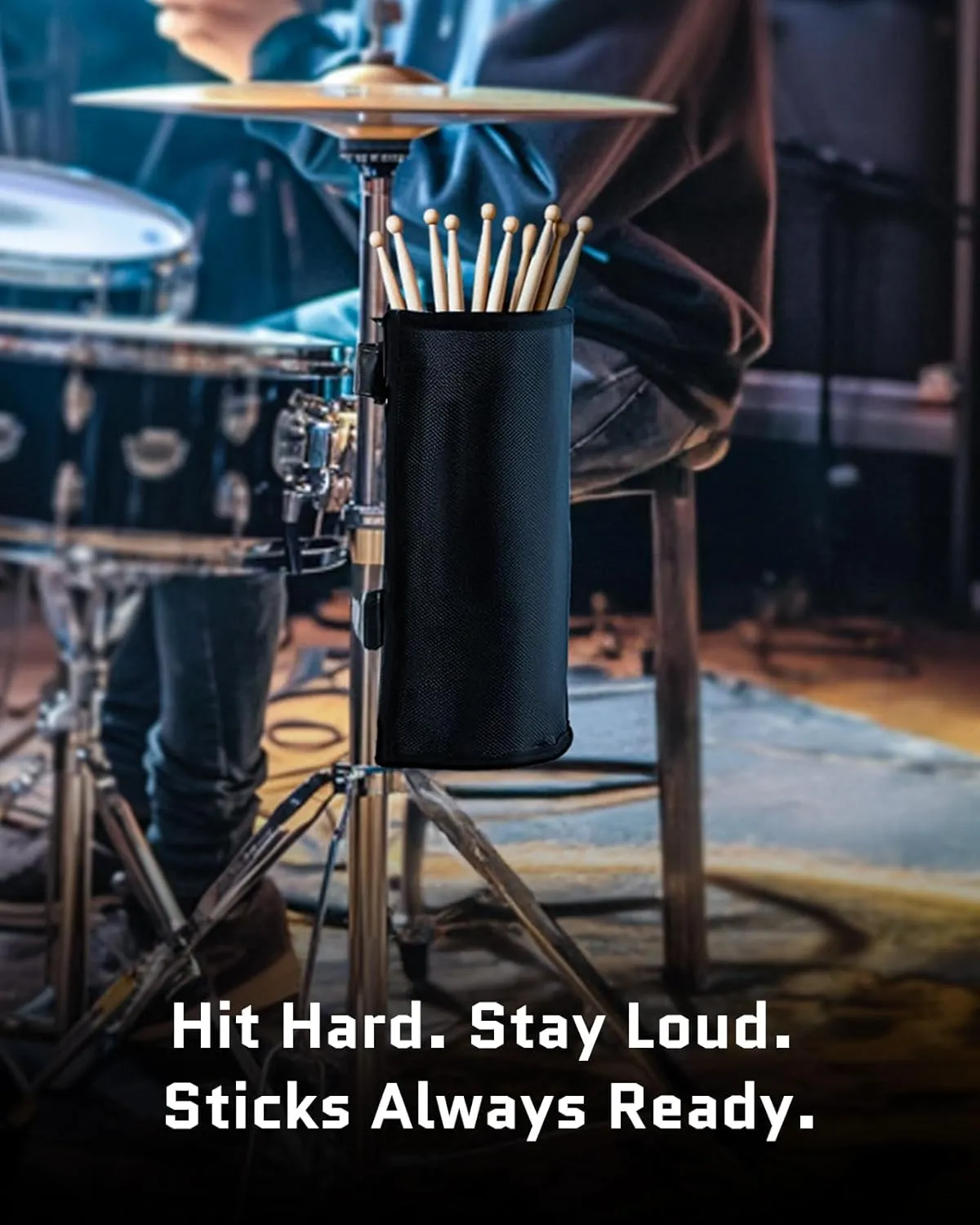 Drum Sticks Holder Bag for Drumsticks and Mallets Holds Up to 10 Pairs, Anti-falling Drumsticks Holder Bag with No-Slip Two Straps, Large Capacity Drum Stick Holder (Black)