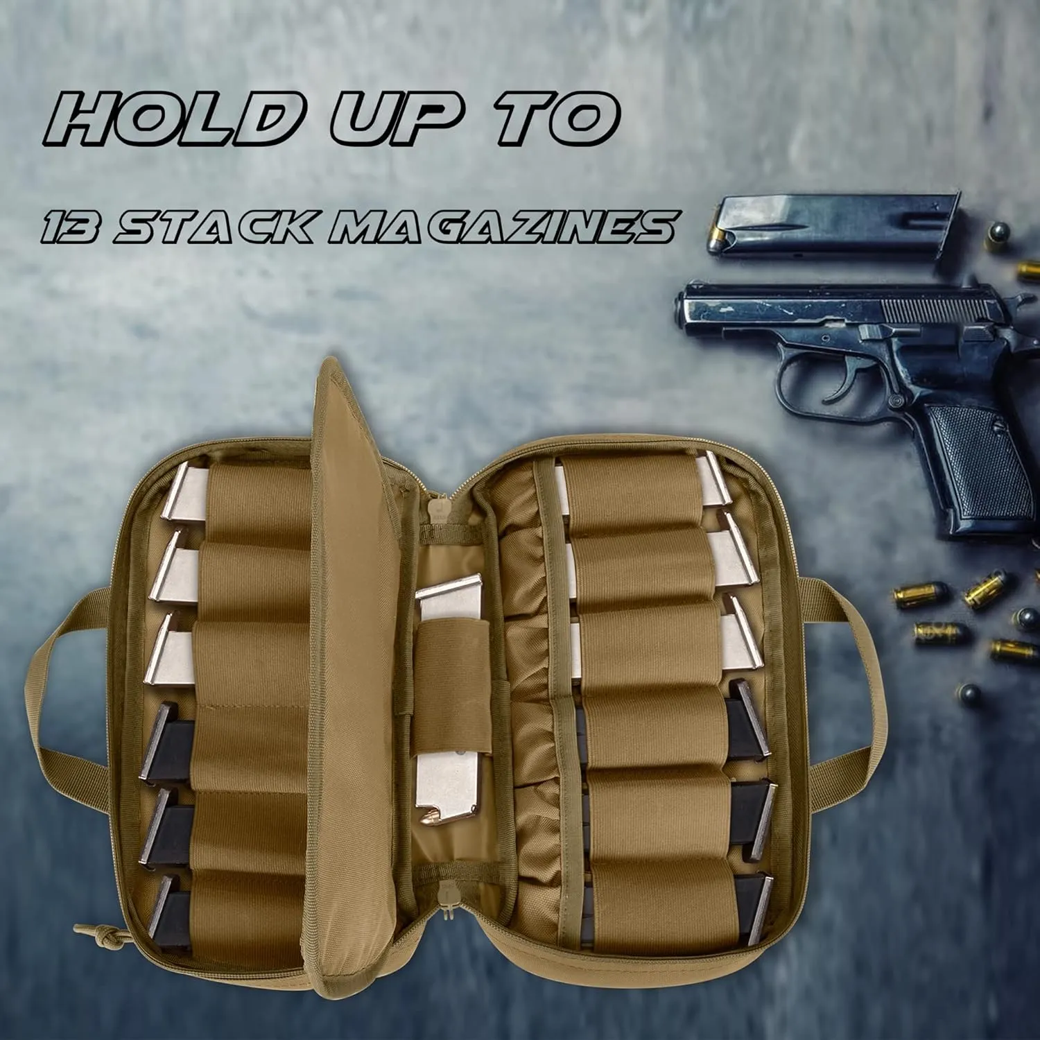 DSLEAF Tactical Pistol Magazine Storage Bag, MOLLE Mag Pouch Hold Up to 13x Standard Single/Double Stack Magazines for Medium and Large Handguns (Patent Design)