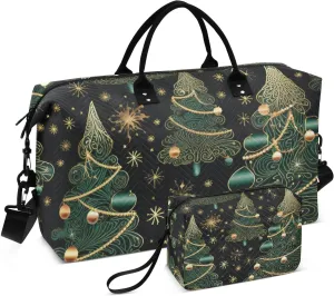 Duffel Bag for Traveling, Christmas Tree Bell Gold Gym Bags with Multiple Interior Pockets for Women Men Toiletry Purse Included 20.5”x 1.9” x 13.8”