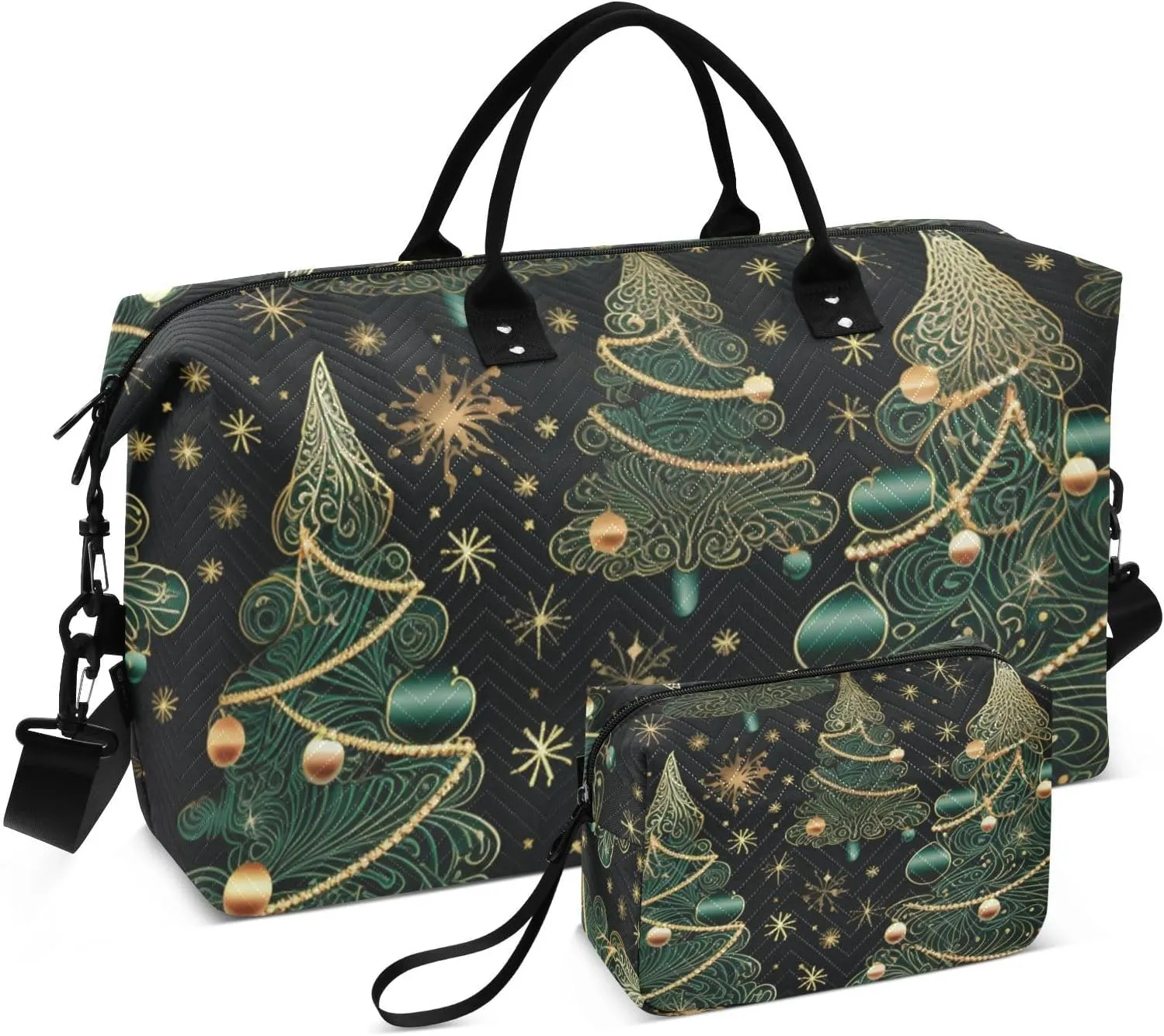Duffel Bag for Traveling, Christmas Tree Bell Gold Gym Bags with Multiple Interior Pockets for Women Men Toiletry Purse Included 20.5”x 1.9” x 13.8”