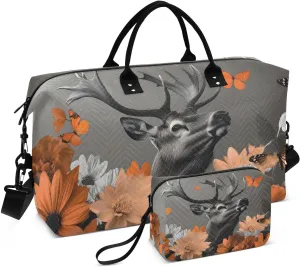 Duffel Bag for Traveling, Elk Flower Butterfly Gym Bags with Multiple Interior Pockets for Women Men Toiletry Purse Included 20.5”x 1.9” x 13.8”