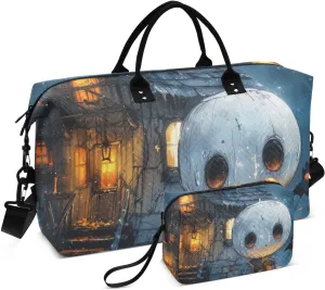 Duffel Bag for Traveling, Scary Pumpkin Halloween Gym Bags with Multiple Interior Pockets for Women Men Toiletry Purse Included 20.5”x 1.9” x 13.8”