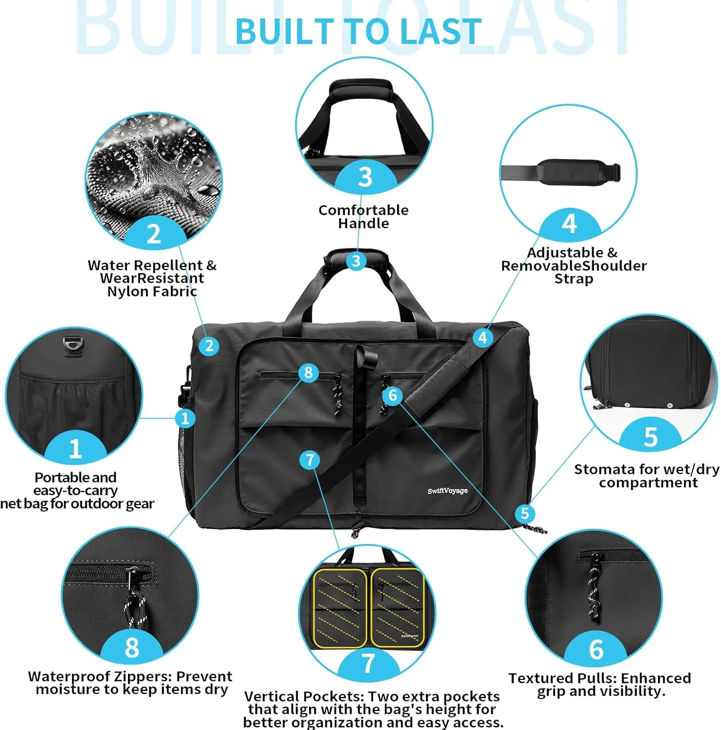 Duffle Bag Foldie Travel Bag Expandable Duffle Bag for Travel Duffle Bag for Men Travel Duffel Bags Mens Travel Bag Canvas Foldable Heavy Duty Large Sports Camping Big Duffle Bags Bulk 80L Black
