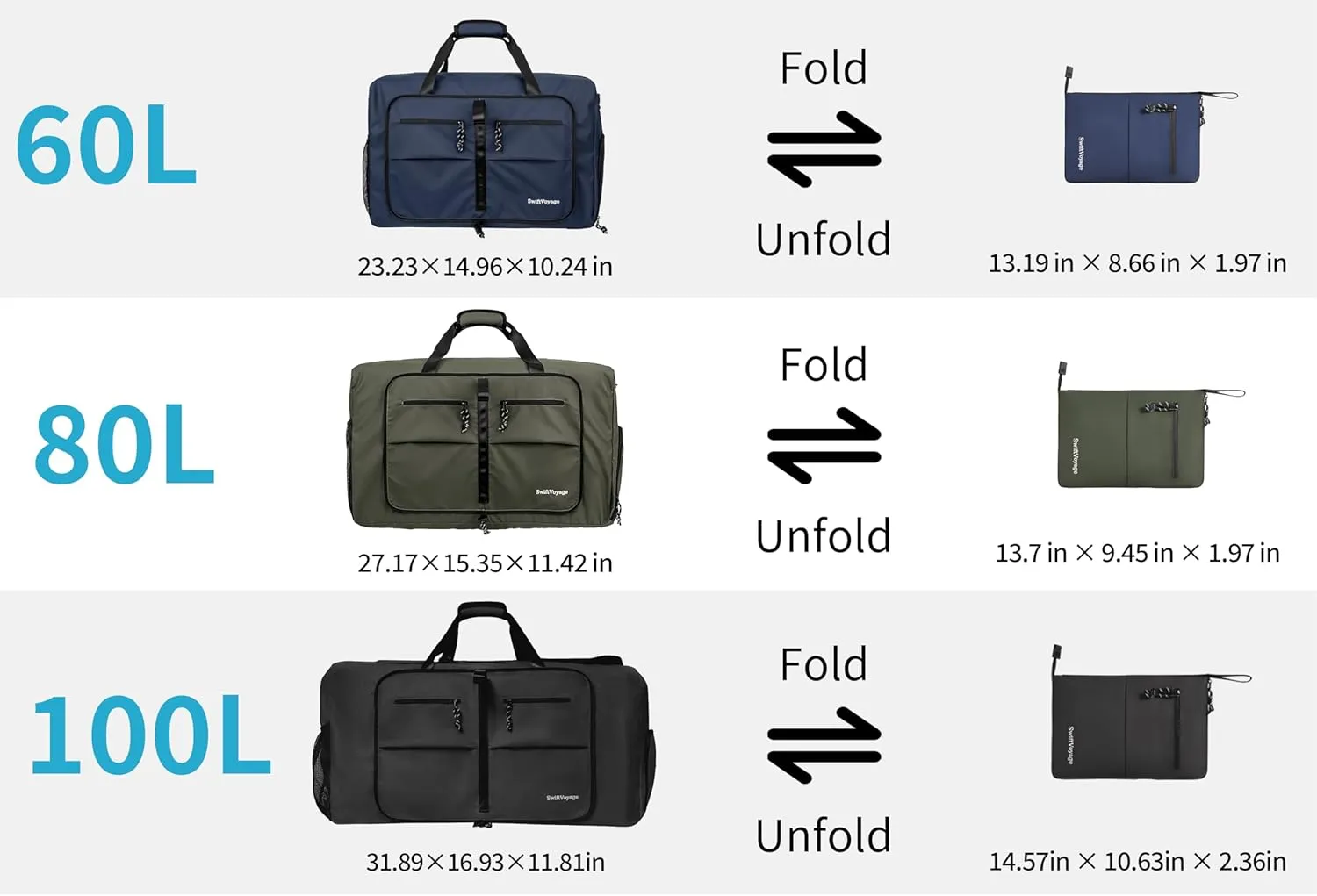 Duffle Bag Foldie Travel Bag Expandable Duffle Bag for Travel Duffle Bag for Men Travel Duffel Bags Mens Travel Bag Canvas Foldable Heavy Duty Large Sports Camping Big Duffle Bags Bulk 80L Black
