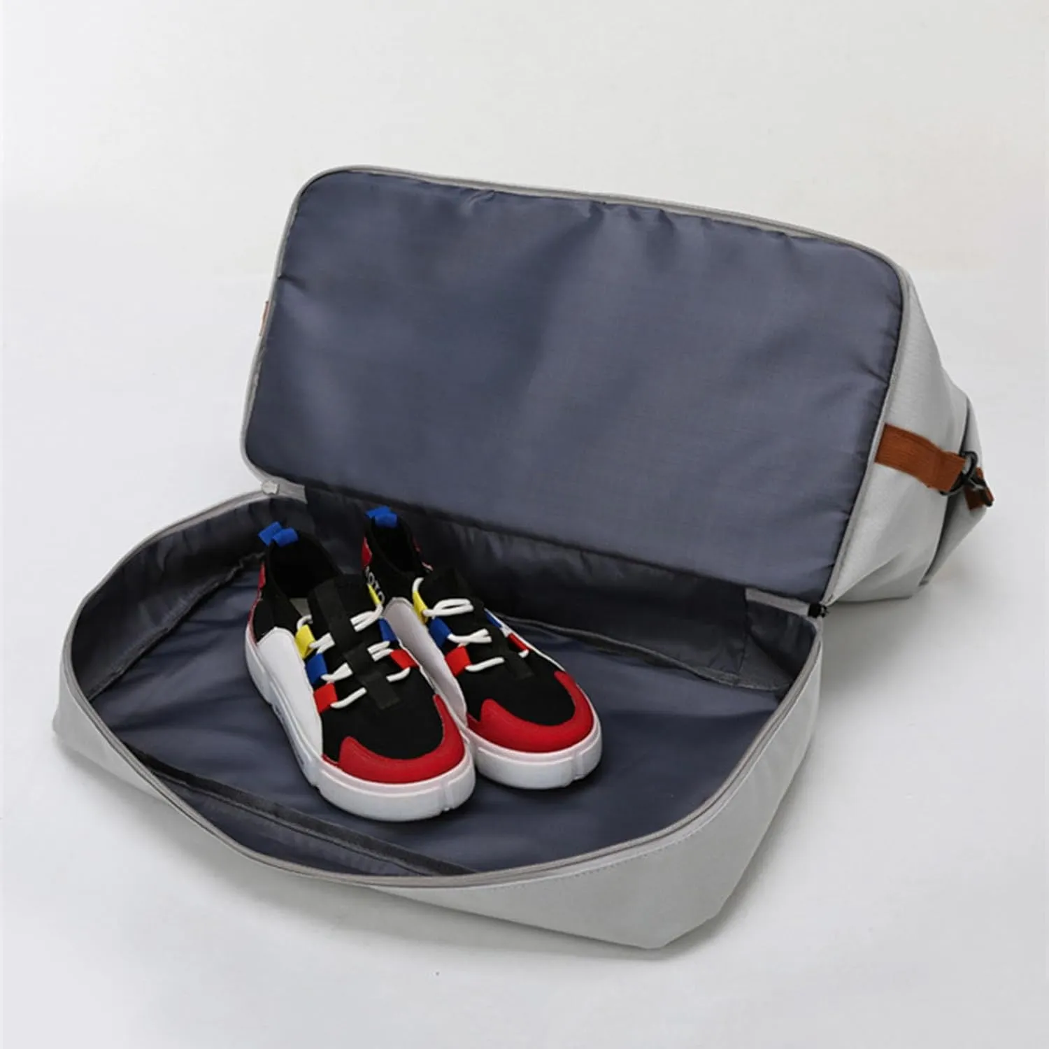 Duffle Bag with Independent Shoe Holder,Large Capacity,Canvas Material,Reusable Strong Load Bearing Multi-pocket Storage Splash-proof Dry Wet Outdoor Fitness Bag Travel Supplies for Men Women Orange