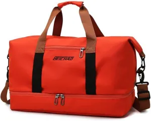 Duffle Bag with Independent Shoe Holder,Large Capacity,Canvas Material,Reusable Strong Load Bearing Multi-pocket Storage Splash-proof Dry Wet Outdoor Fitness Bag Travel Supplies for Men Women Orange