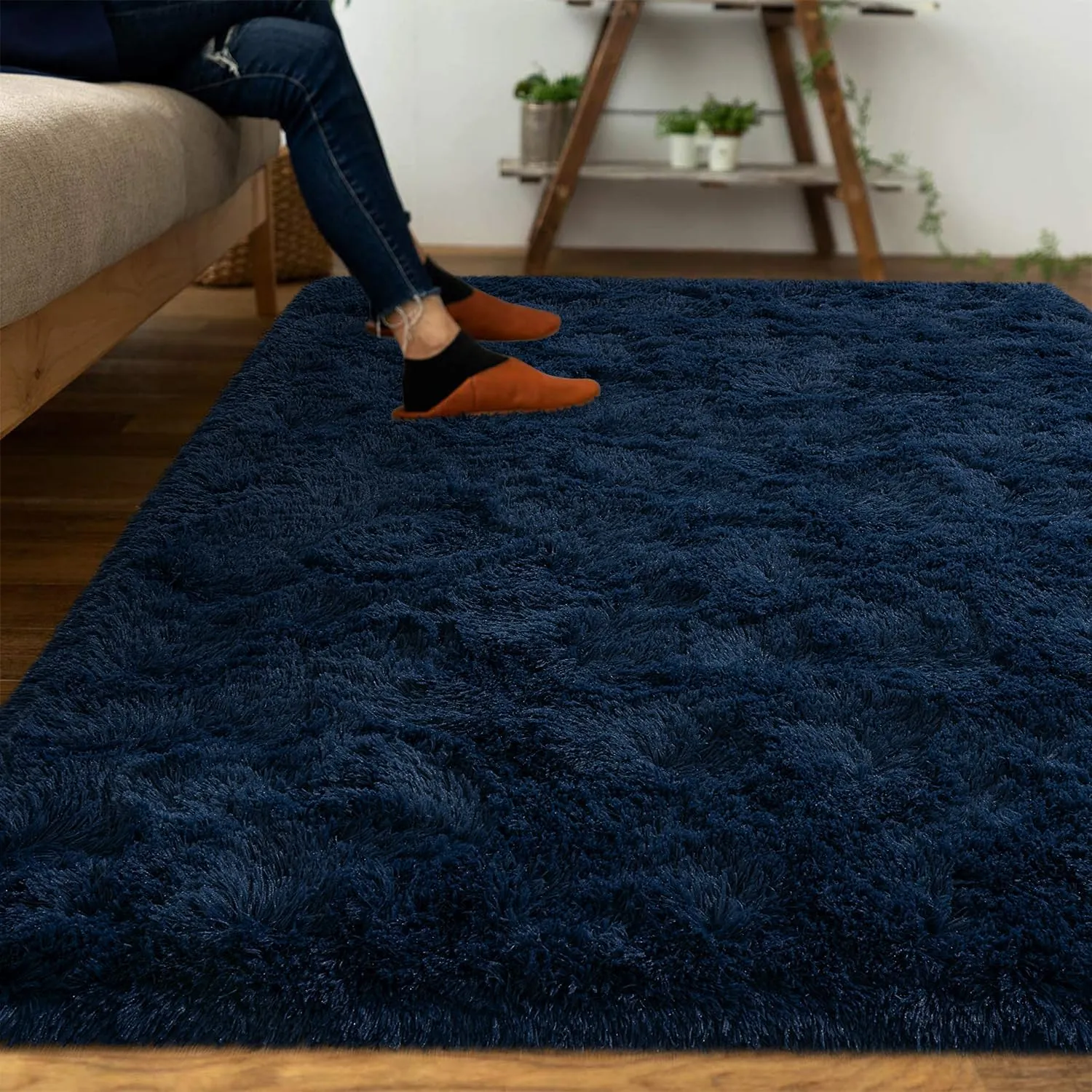 DweIke Area Rugs for Bedroom Living Room, 4x6 Fluffy Navy Blue Non-Slip Carpet for Kids Boys Girls Teen Dorm Nursery Home Decor, Super Soft Shaggy Plush Indoor Bedside Carpets