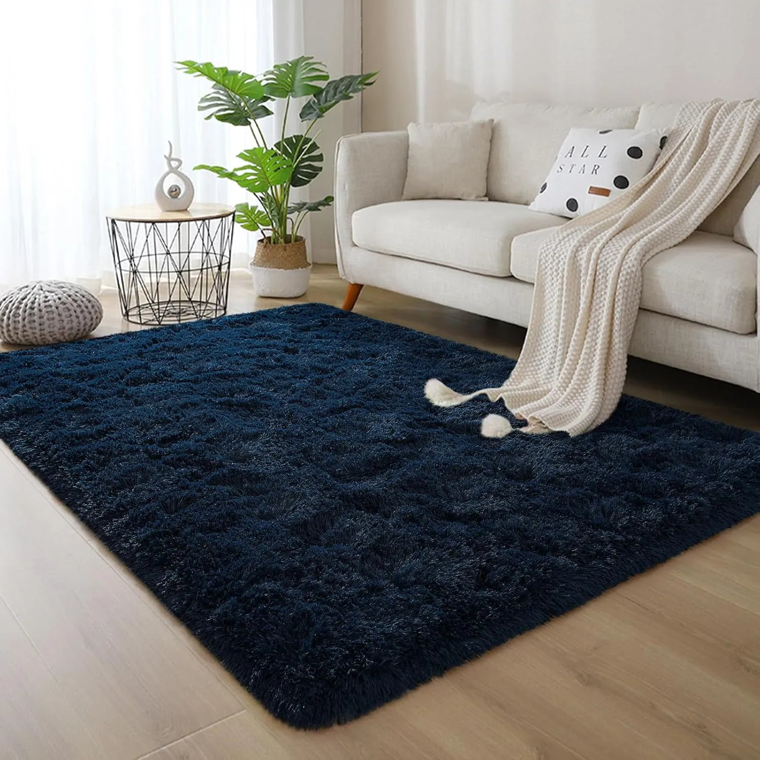 DweIke Area Rugs for Bedroom Living Room, 4x6 Fluffy Navy Blue Non-Slip Carpet for Kids Boys Girls Teen Dorm Nursery Home Decor, Super Soft Shaggy Plush Indoor Bedside Carpets
