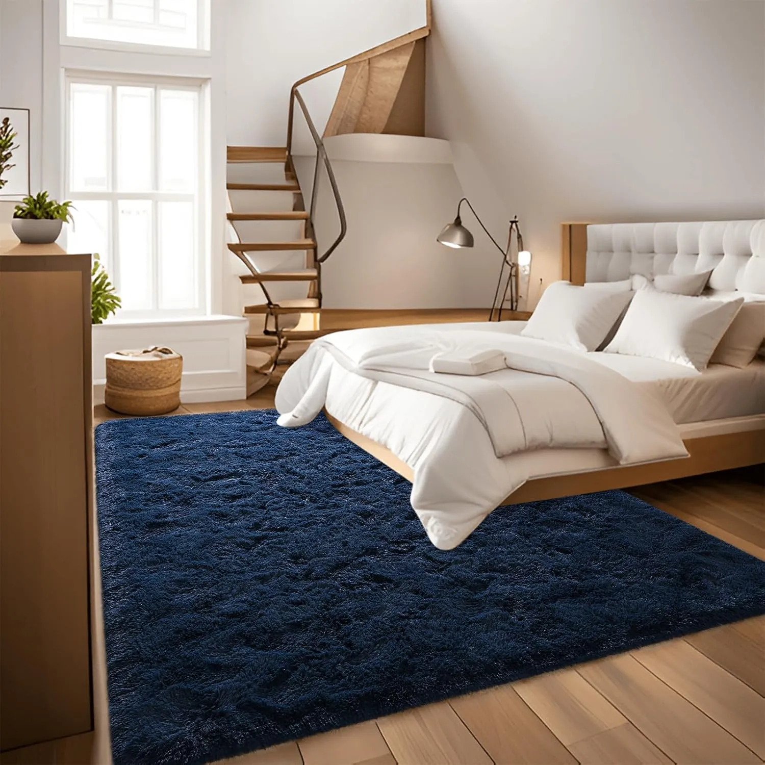 DweIke Area Rugs for Bedroom Living Room, 4x6 Fluffy Navy Blue Non-Slip Carpet for Kids Boys Girls Teen Dorm Nursery Home Decor, Super Soft Shaggy Plush Indoor Bedside Carpets