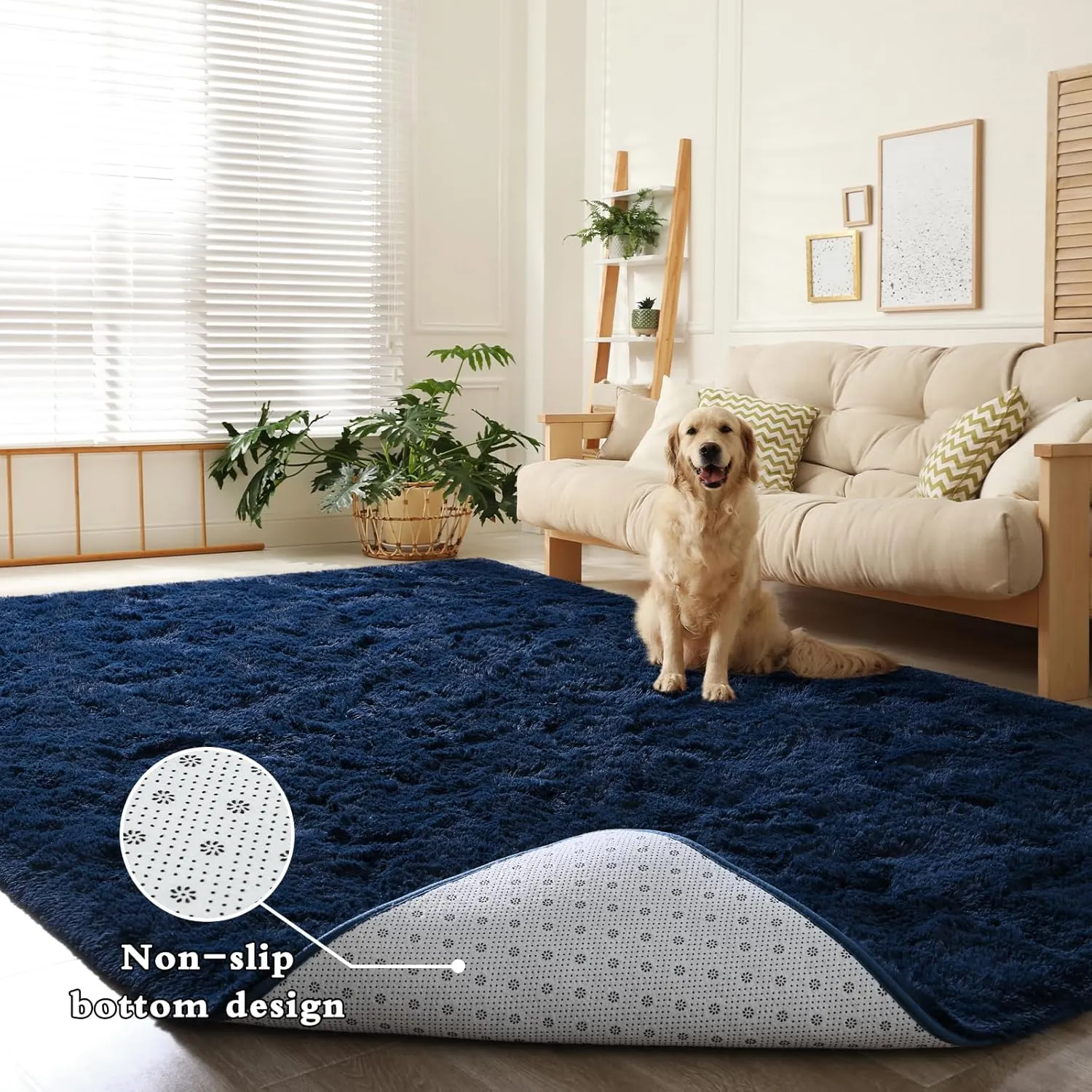 DweIke Area Rugs for Bedroom Living Room, 4x6 Fluffy Navy Blue Non-Slip Carpet for Kids Boys Girls Teen Dorm Nursery Home Decor, Super Soft Shaggy Plush Indoor Bedside Carpets