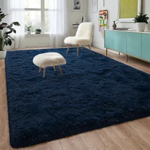 DweIke Area Rugs for Bedroom Living Room, 4x6 Fluffy Navy Blue Non-Slip Carpet for Kids Boys Girls Teen Dorm Nursery Home Decor, Super Soft Shaggy Plush Indoor Bedside Carpets