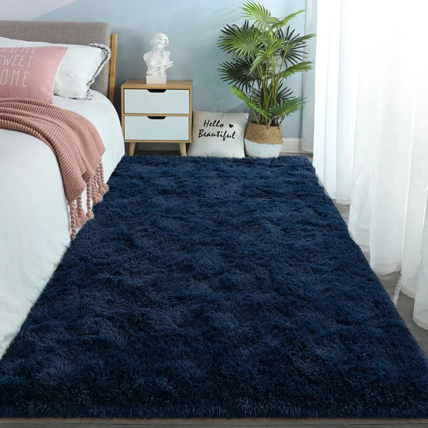 DweIke Area Rugs for Bedroom Living Room, 4x6 Fluffy Navy Blue Non-Slip Carpet for Kids Boys Girls Teen Dorm Nursery Home Decor, Super Soft Shaggy Plush Indoor Bedside Carpets