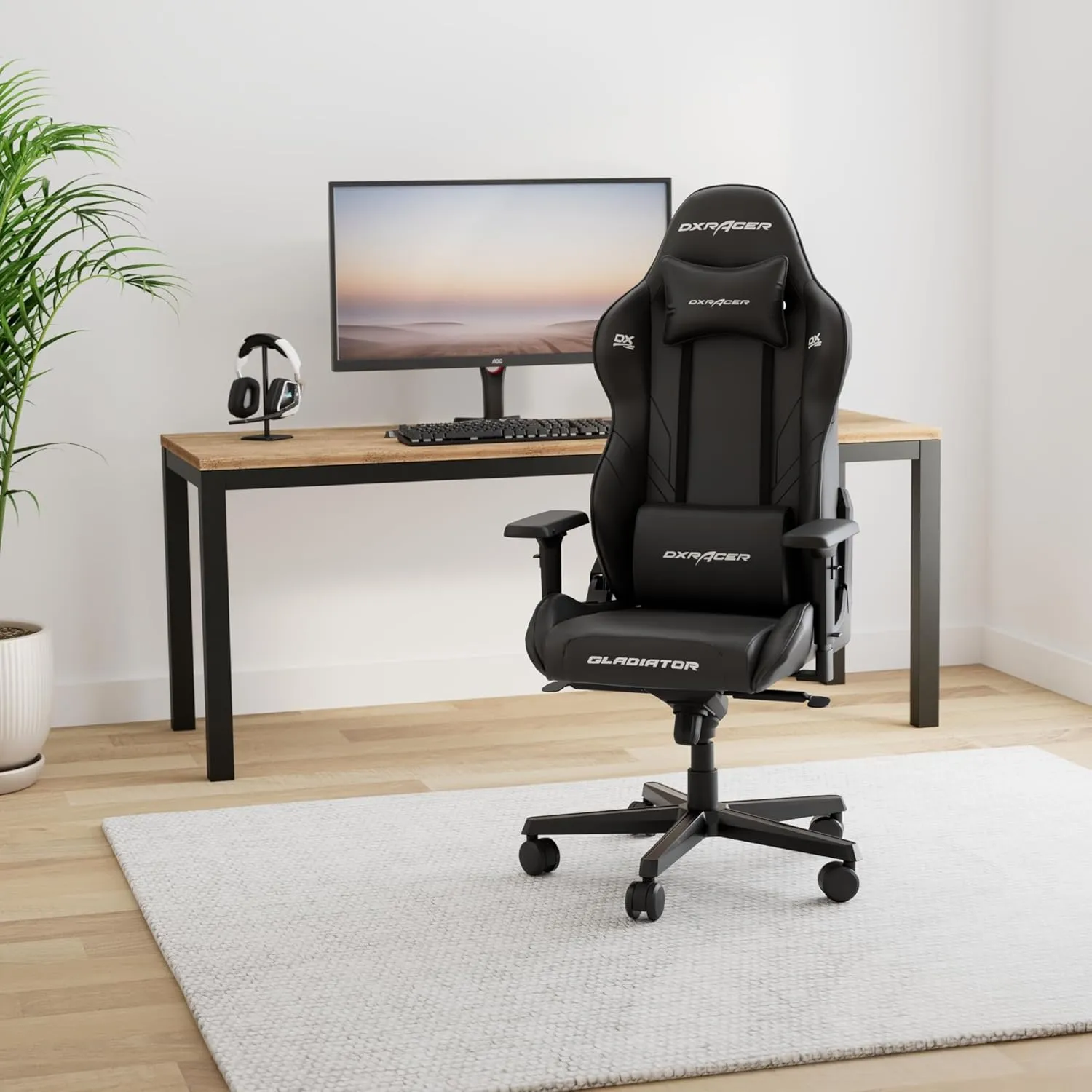 DXRacer Gaming Chair with 4D Armrest, Premium PVC Leather Racing Office Computer Recliner with Ergonomic Headrest and Lumbar Support, Black