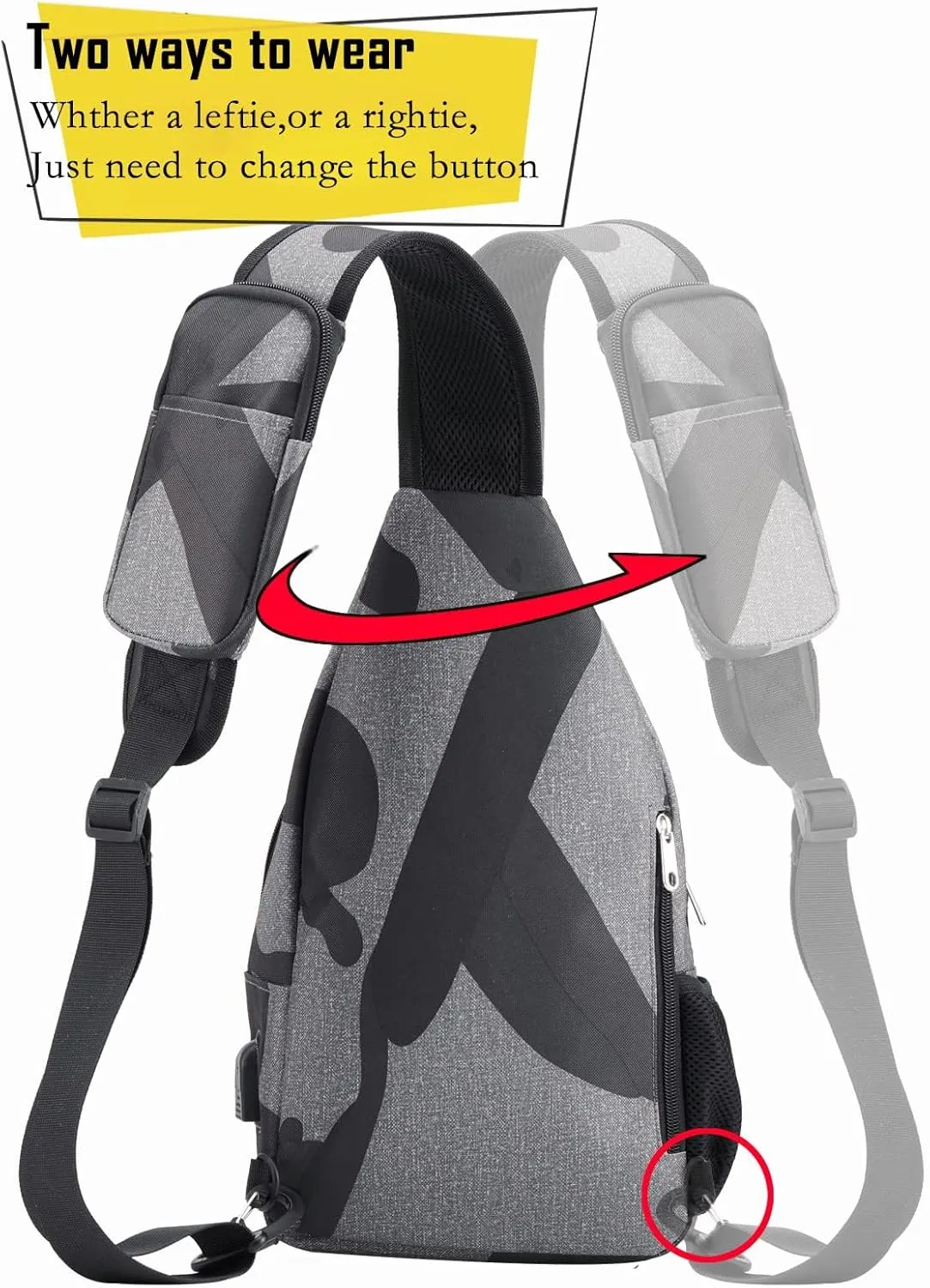 d'yallee 15.4" Sling Bag for Men Crossbody Shoulder Chest Bags Nylon for Travel Gym Sport Hiking with USB Charger Port …