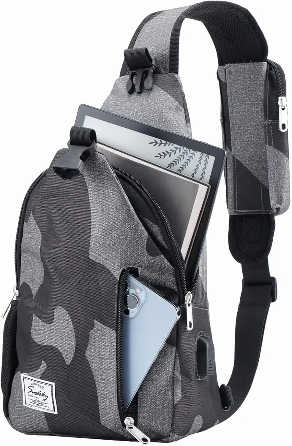d'yallee 15.4" Sling Bag for Men Crossbody Shoulder Chest Bags Nylon for Travel Gym Sport Hiking with USB Charger Port …
