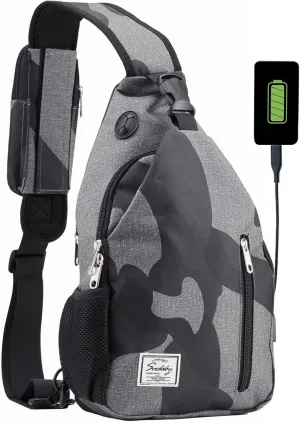 d'yallee 15.4" Sling Bag for Men Crossbody Shoulder Chest Bags Nylon for Travel Gym Sport Hiking with USB Charger Port …