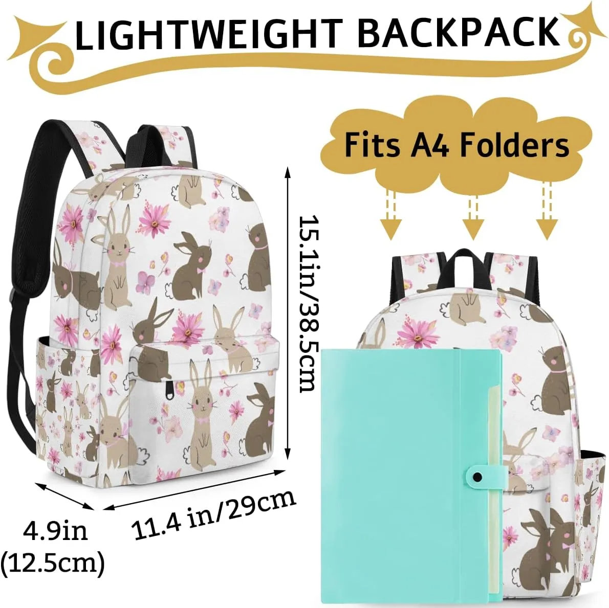 Easter Bunny Kids Backpack for Boys Girls Rabbit Flower Preschool Toddler Backpack Kindergarten Nursery Bookbag Travel Children Lightweight School Bag