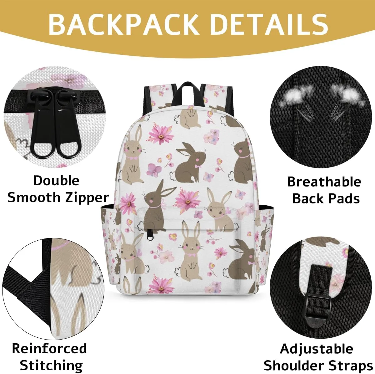 Easter Bunny Kids Backpack for Boys Girls Rabbit Flower Preschool Toddler Backpack Kindergarten Nursery Bookbag Travel Children Lightweight School Bag