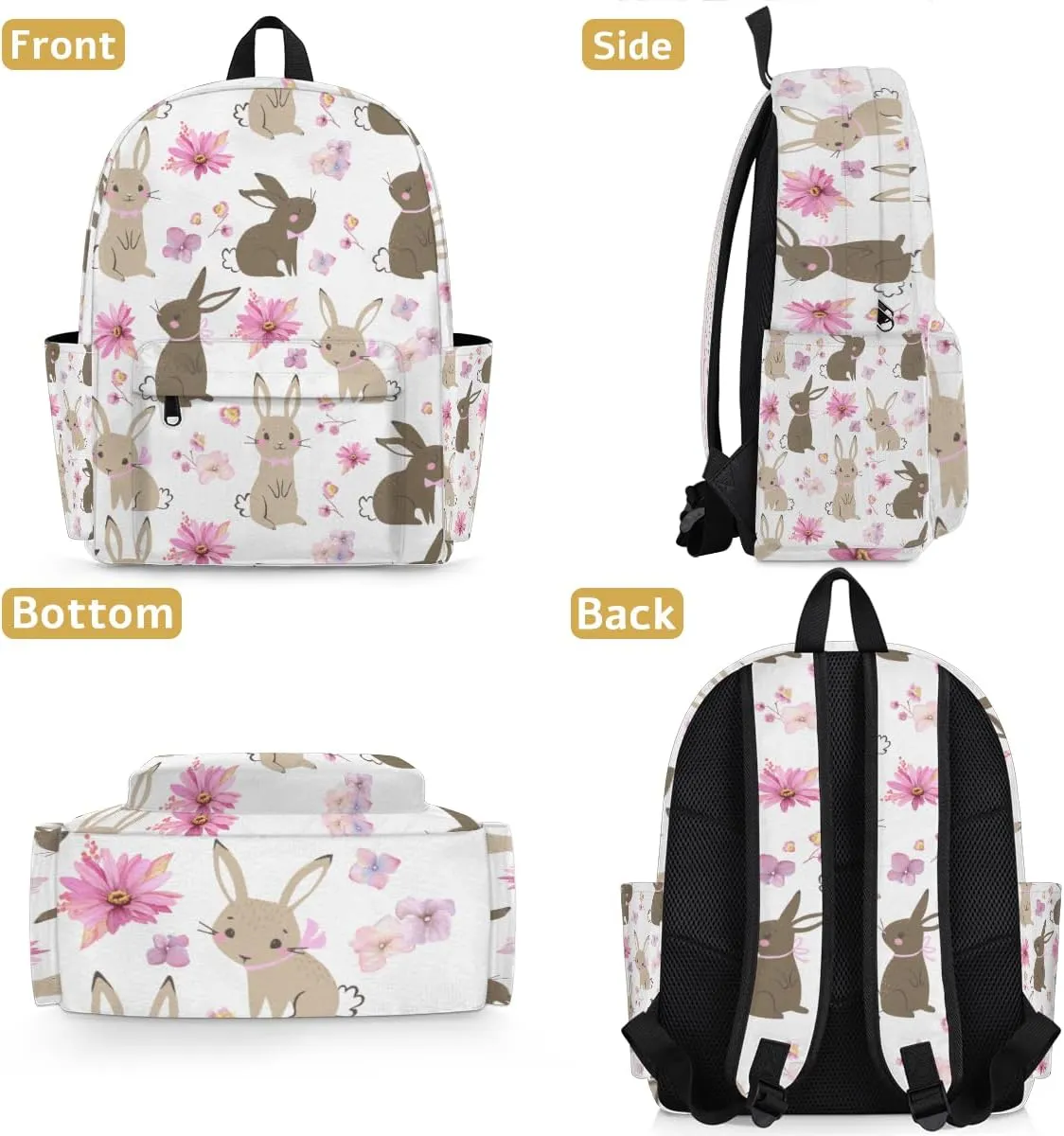 Easter Bunny Kids Backpack for Boys Girls Rabbit Flower Preschool Toddler Backpack Kindergarten Nursery Bookbag Travel Children Lightweight School Bag