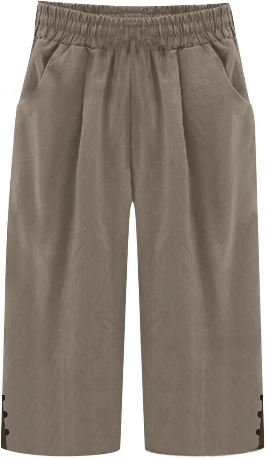 Eco-Friendly Linen Pants Women Elastic Waist Straight Leg Lightweight Beach Yoga Trousers with Slits