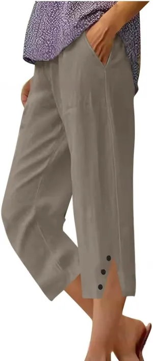 Eco-Friendly Linen Pants Women Elastic Waist Straight Leg Lightweight Beach Yoga Trousers with Slits