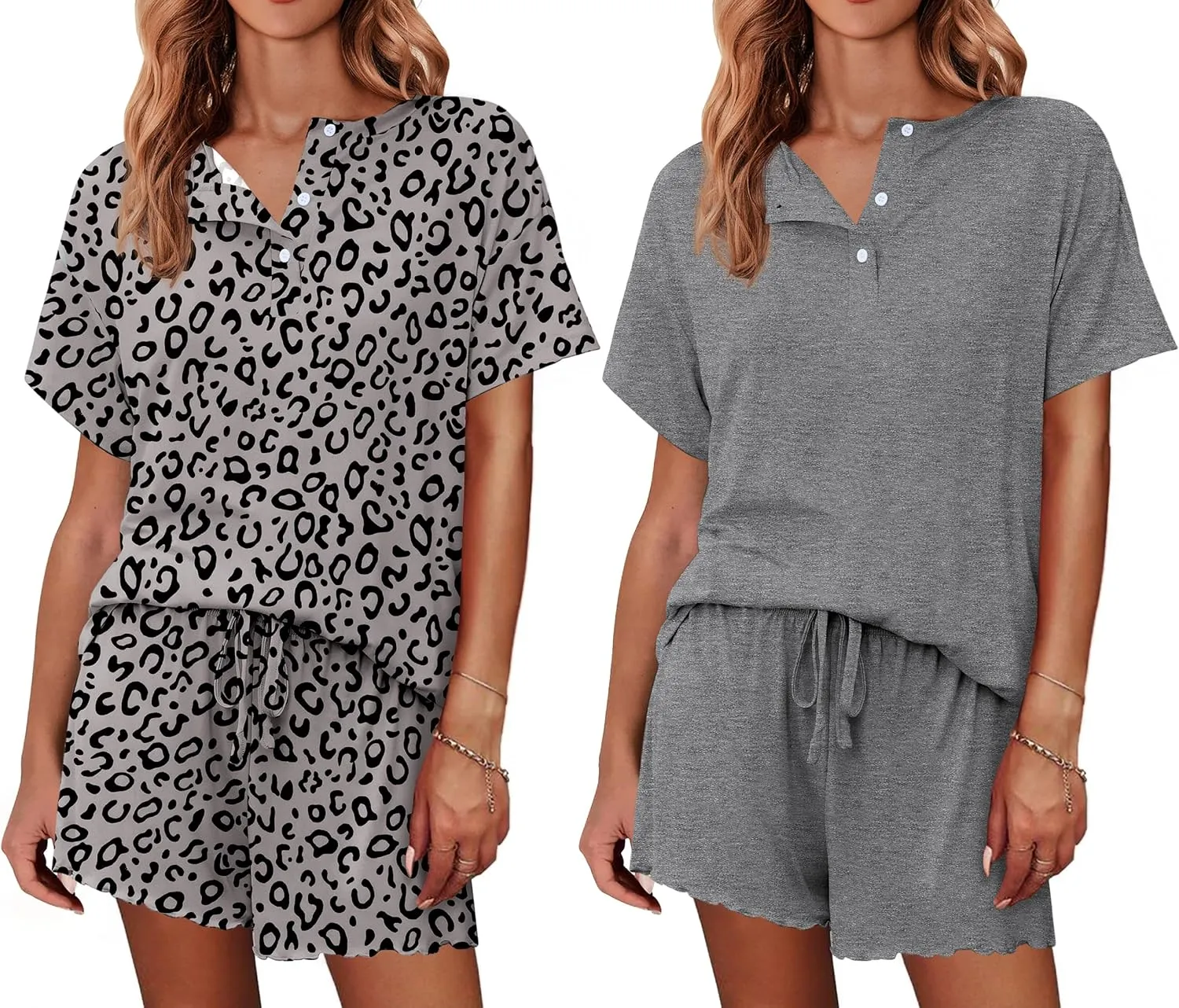 Ekouaer 2 Pack Womens Pajama Sets Short Sleeve Top with Shorts Soft Comfy Loungewear Sleepwear S-XXL