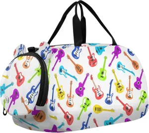 Electric Guitar Colorful Sports Duffle Bag for Girls Boys, Gym Bag with Shoe Compartment, Kids Travel Overnight Weekender Shoulder Bag