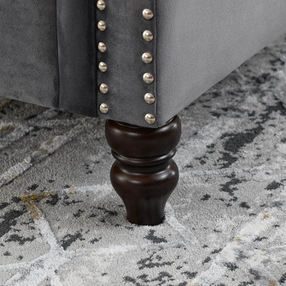 Elegant Classic Chesterfield Sofa with Velvet Upholstery, Handcrafted Nailhead Trim, Tufted Button Design, Solid Wood Frame for Living Room, Office, or Bedroom Furniture (Grey,Loveseat)