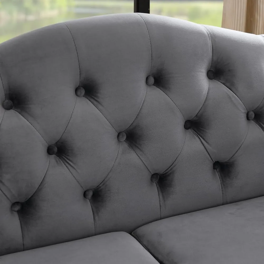 Elegant Classic Chesterfield Sofa with Velvet Upholstery, Handcrafted Nailhead Trim, Tufted Button Design, Solid Wood Frame for Living Room, Office, or Bedroom Furniture (Grey,Loveseat)